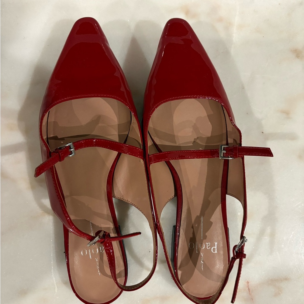 Red Patent Leather Slingback Flats Shoes